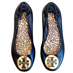 Tory Burch Black Leather Reva Ballet Flats Size 7.5